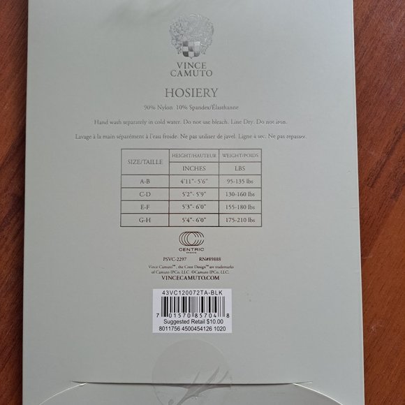 Vince Camuto Black Control Top Panty Enhanced Toe Hosiery Size C/D - Picture 3 of 5